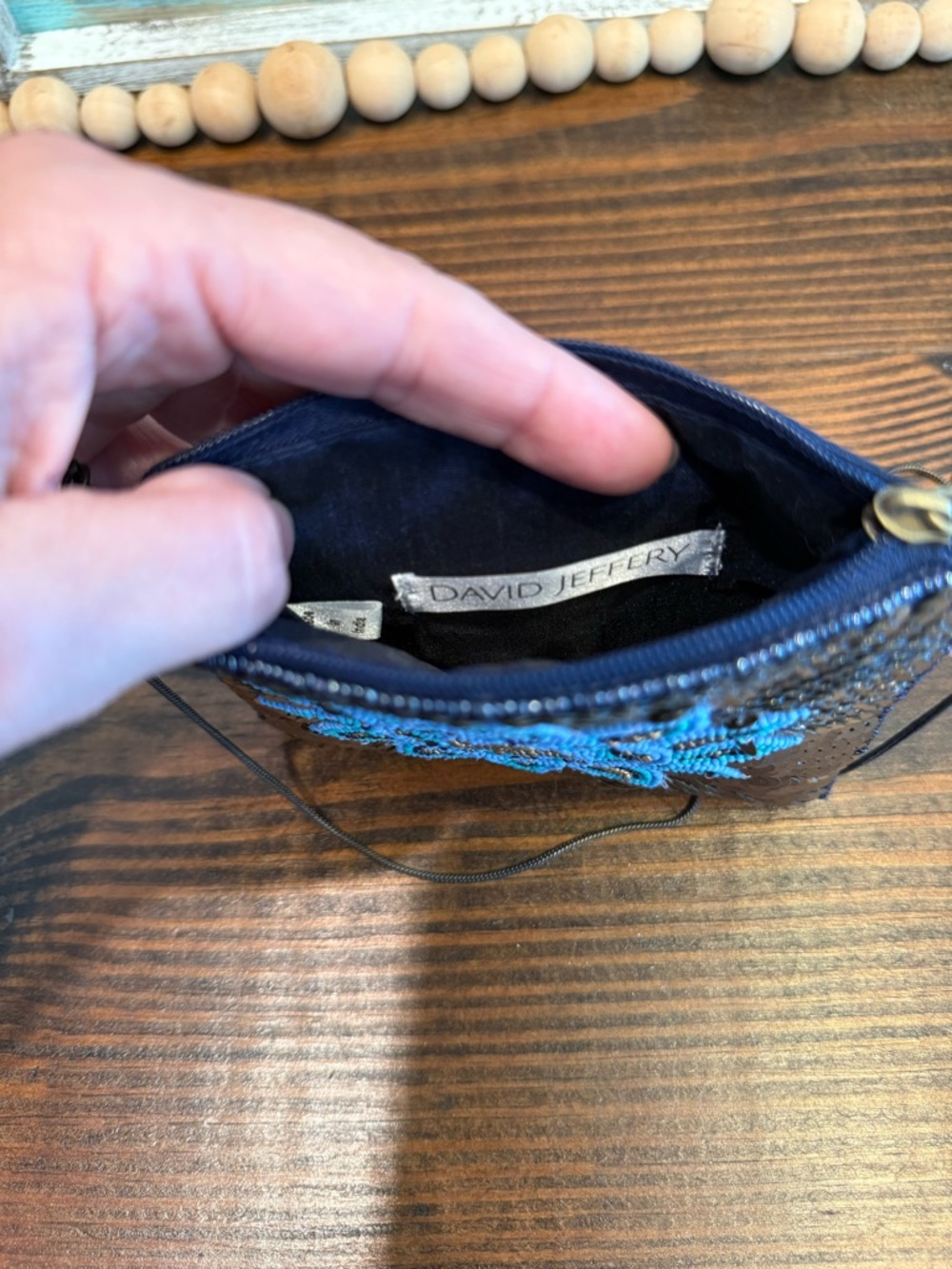 Vintage David Jeffery Beaded Sequin Mini Crossbody Bag Gold Blue Boho 5.5” NWOT - Picture 4 of 5
